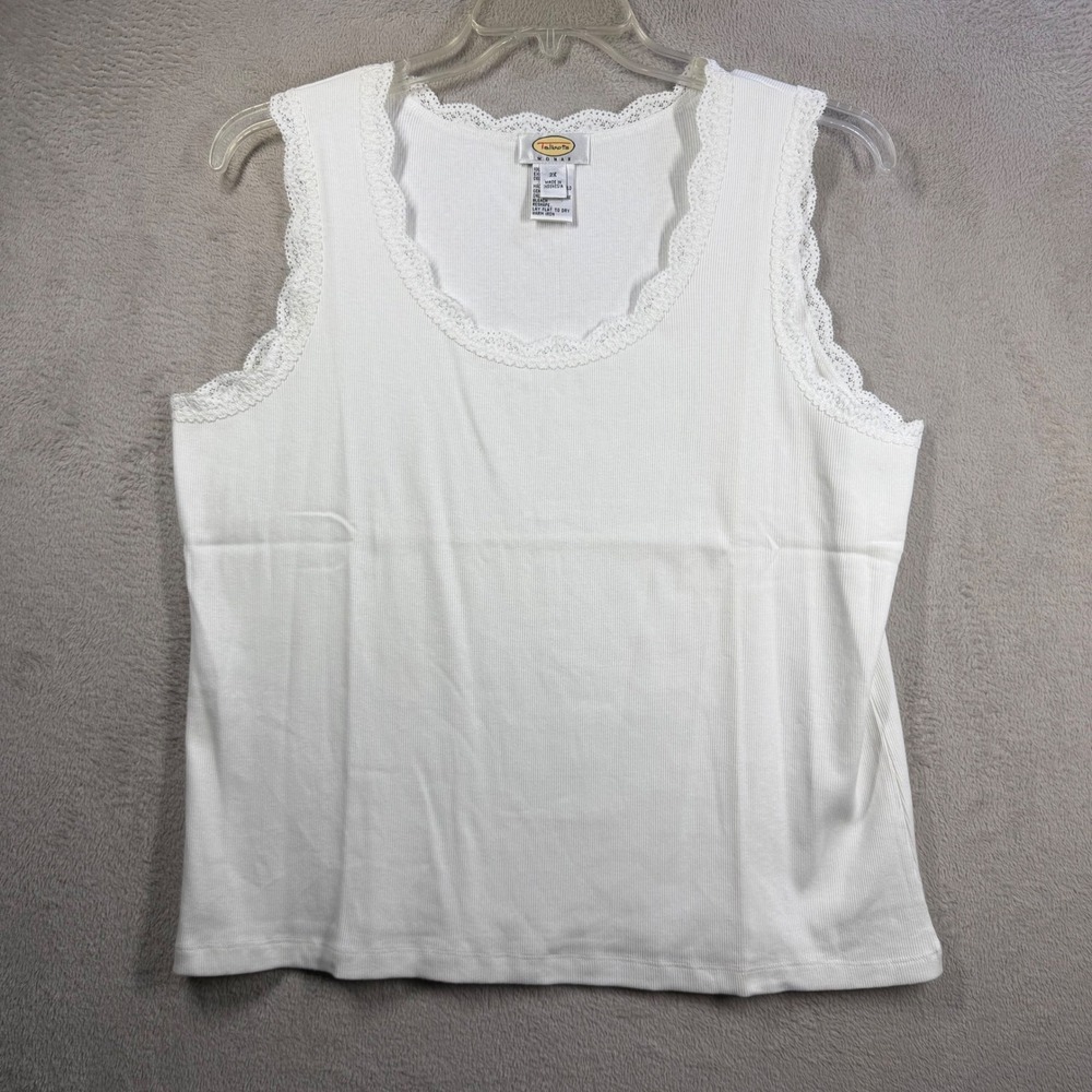 Talbots Tank Top Women 2X White Lace Trim Ribbed Cotton Layering Cami